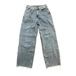 Ziggy ZGY Denim High Rise Straight Leg Jeans Size 25 Raw Hem Medium Wash